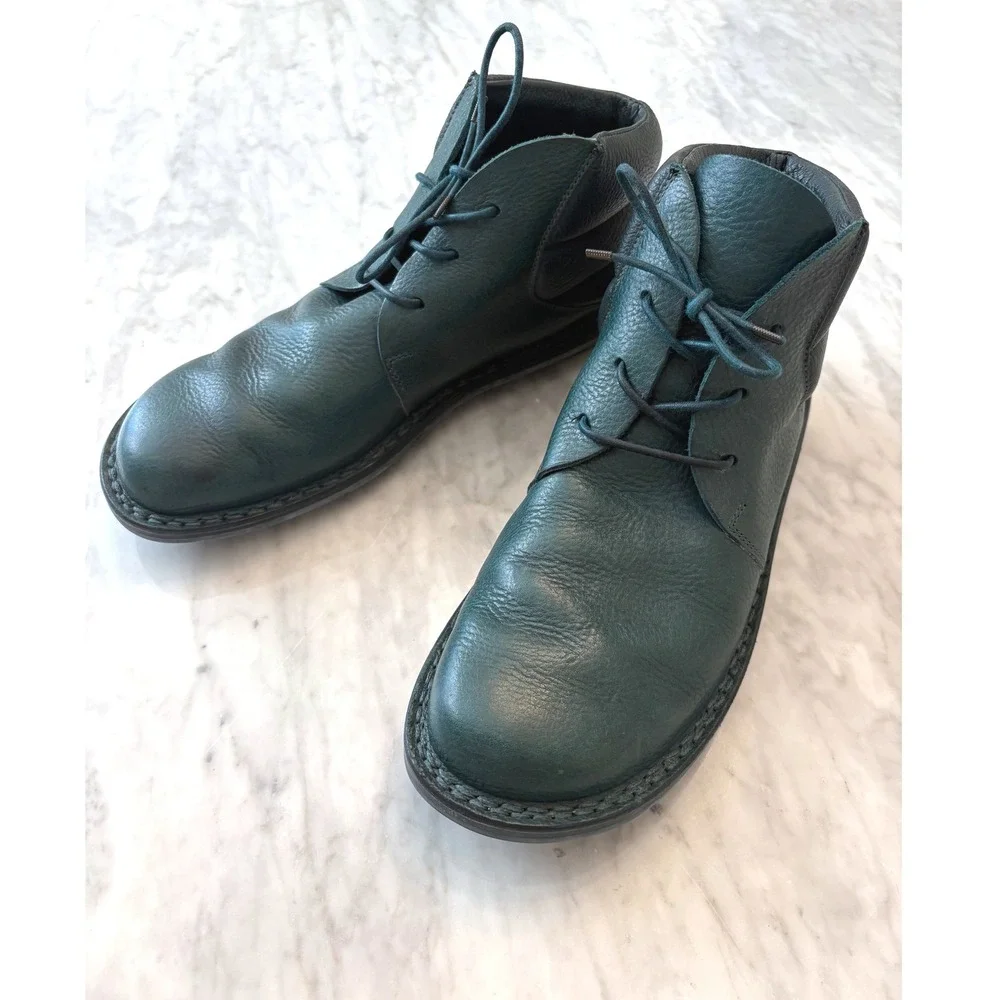 Trippen Idler Dark Teal Green Leather Chukka Ankle Boots Unisex 41 US 10 Germany